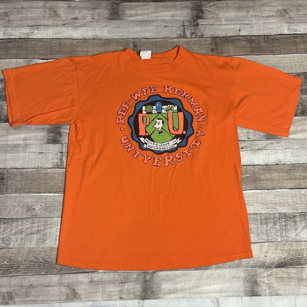 Peewee Herman Shirt Size Large Orange Vintage 90s University Tee Iconic Promo
